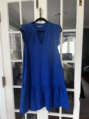 Boden Cobalt Blue Tiered Mini Dress with Ruffle Sleeves
